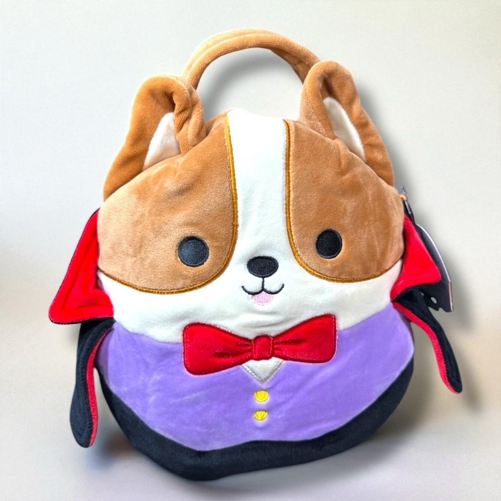 Squishmallows Reginald Corgi‎ Vampire Halloween Treat Pail Plush Bag